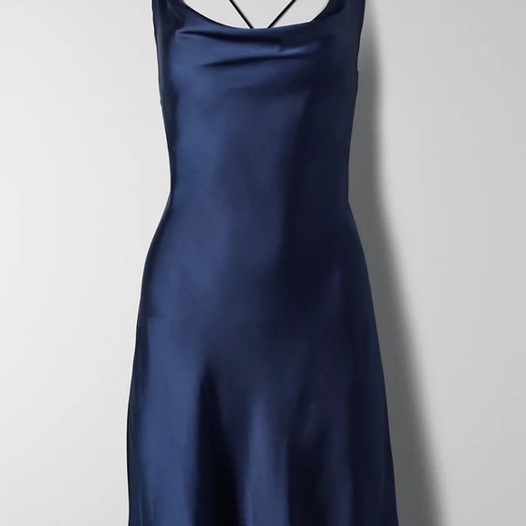 NWT Aritzia Wilfred diamante Slip DRESS XS Classic Navy $128 - Picture 4 of 7